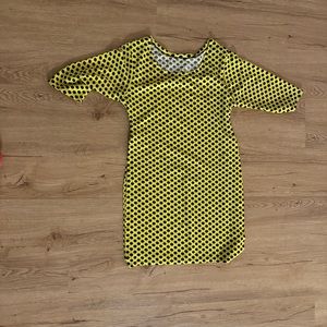 Hello Yellow Polka Dot Dress Poly Rayon Mix Stretchy Tunic Dress with HIGH slit